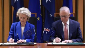 EU och Australien knyter handel och säkerhet tätare i nytt strategiskt avtal